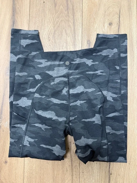 ATHLETA Ultimate Stash Pocket Gray & Black Camo 7/8 Tights Size Medium - Picture 3 of 14